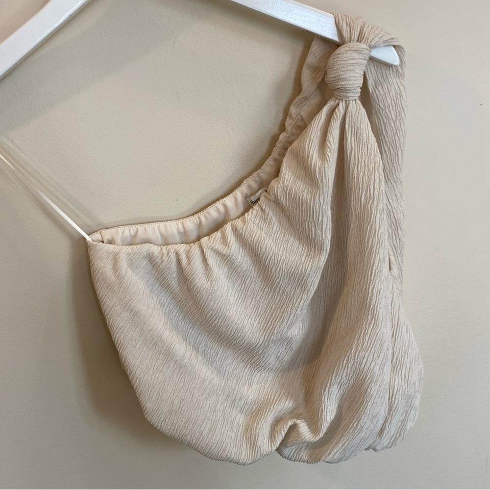 Abercrombie & Fitch Asymmetrical Crop Top One Shoulder Cream Color Small - Picture 3 of 6